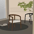 Modern Wooden Dining Chairs With Armrest In Light Room With Gray Rug And Green Plant
