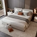 Modern Double Bed With White Sheets Gray Blanket Decorative Pillows And Wooden Nightstands On Both Sides