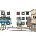 Art Studio Setup Featuring Easels Paintings Musical Instruments And Art Supplies 3d model