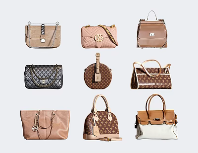 Stylish Handbags Assortment With Various Styles Colors Shapes And Leather Details 3d model