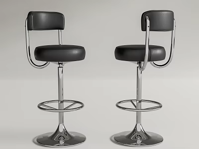 Modern Black Leather Bar Stools With Chrome Metal Frame And Swivel Base 3d model