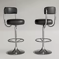 Modern Black Leather Bar Stools With Chrome Metal Frame And Swivel Base