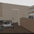 Modern Clubhouse Interior With Cozy Sofa Wooden Bar Counter Hanging Lantern And Green Plant