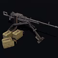 Military Heavy Machine Gun With Tripod Mount And Ammunition Cases