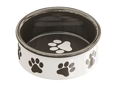 Stylish Pet Bowl with Paw Print Patterns and Metal Rim for Dogs and Cats 3d model