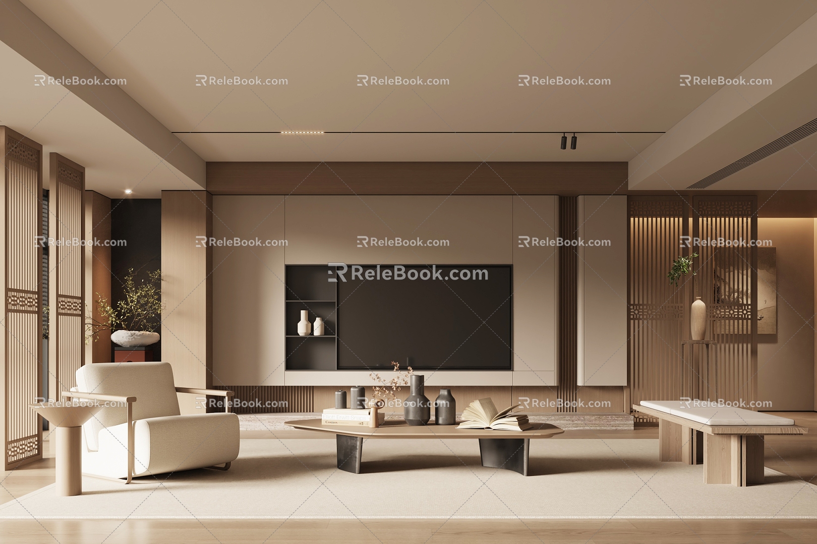 New Chinese style Song style living room TV background wall 3d model