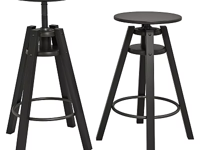 Black Metal Bar Stools With Round Seat Tripod Legs And Footrest Ring 3d model