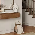 Modern Floating Wooden Entryway Console Side Cabinet With Stylish Ornaments For Cozy Home Entrance Space