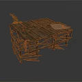 Rustic Wooden Building Structure With Support Beams And Small Plant On Platform 3d model