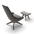Modern Minimalist Lounge Chair with Gray Fabric Curved Backrest and Three Legged Wooden Base