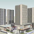 Modern Commercial Street With Tall Buildings Shops And Urban Pedestrian Area
