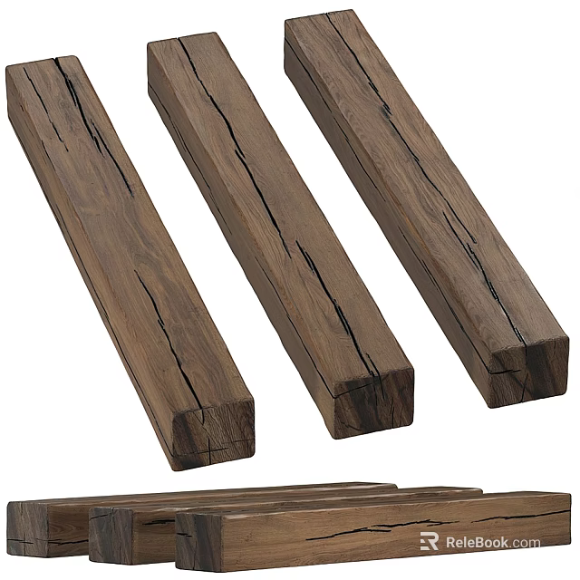 Three Solid Wooden Pillars With Natural Wood Grain And Cracks For Decorative Use 3d model 