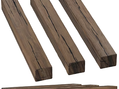 Three Solid Wooden Pillars With Natural Wood Grain And Cracks For Decorative Use 3d model