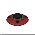 Futuristic Disc Shaped UFO Spacecraft With Metallic Red Exterior And Dome Cockpit