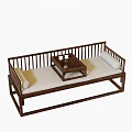 Traditional Chinese Wooden Luohan Bed Design With Mattress Small Coffee Table And Cups