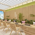 Cozy Bubble Tea Shop Interior With Wooden Decor Green Plants And Comfortable Tables