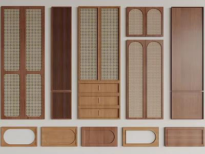 Various Stylish Wooden Wardrobe Doors With Lattice Panels And Different Panel Styles 3d model