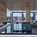 Modern Elegant Hotel Lobby With Large Windows Wooden Decor And Black Bar Counter