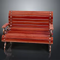 Red Wooden Outdoor Bench With Slatted Seat Backrest and Metal Legs for Garden Use