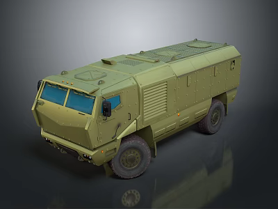 Military Green Armored Tank With Blue Windows Heavy Armor And Reinforced Wheels 3d model