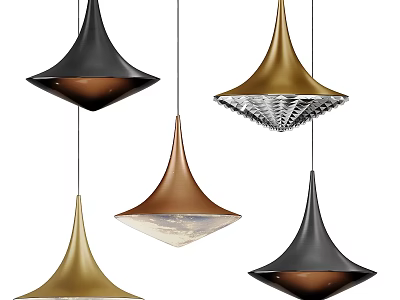 Modern Conical Pendant Lights With Black Gold Copper Metallic Finishes For Interior Design 3d model