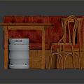 Wooden Dining Table With Red Tufted Banquette Sofa Orange Bar Stools And Silver Keg