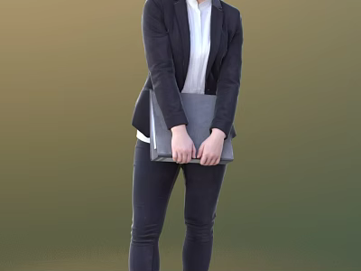 Professional Woman Wearing Black Blazer White Shirt Holding Gray Folder Standing Confidently 3d model