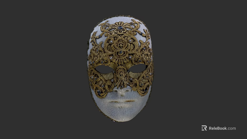 Game Movie Character Wearing Gold Ornate Mask With Intricate Patterns And Shiny Details 3d model 