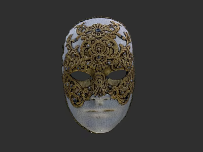 Game Movie Character Wearing Gold Ornate Mask With Intricate Patterns And Shiny Details 3d model