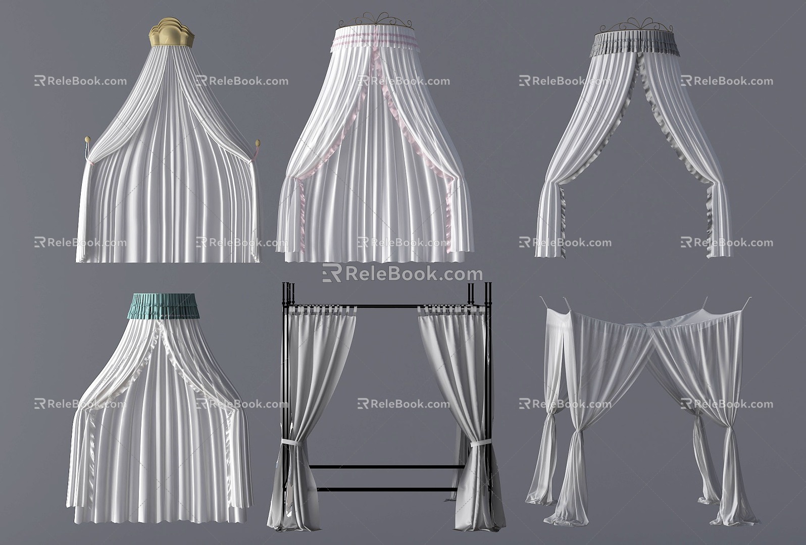 Modern drapery mosquito net bedding drapery gauze curtain 3d model