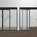 Modern Glass Doors With Black Frames And Plant Patterns In Interior Design 3d model
