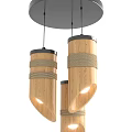 Three Modern Wooden Pendant Lights With Rope Wrapped Design And Warm Illumination Glow