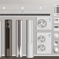 Various Air Conditioners and Fans Including Tower Wall Mounted Models and Controls 3d model