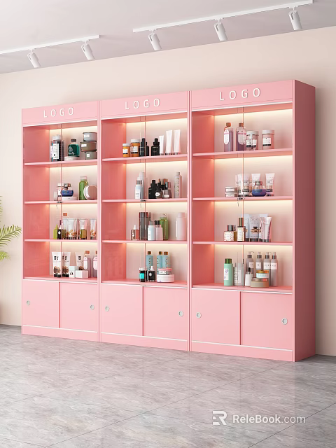 Modern Pink Multi Tiered Display Shelves for Cosmetics and Skincare Products 3d model 