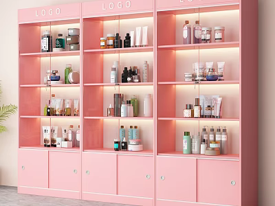 Modern Pink Multi Tiered Display Shelves for Cosmetics and Skincare Products 3d model