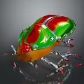 3D Rendered Vibrant Beetle With Green Red Orange Shiny Shell And Transparent Crystal Legs