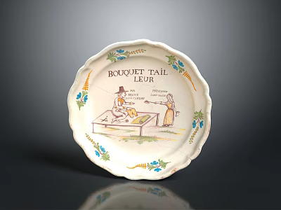 Vintage Bouquet Fall 1912 Themed Plate With Decorative Edges And Human Illustrations 3d model