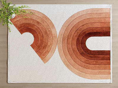 Square Rug With Layered Brown Curved Patterns On Beige Background 3d model