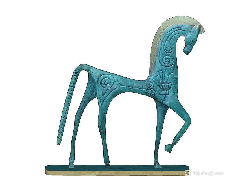Turquoise Horse Shaped Ornament Decoration Set With Artistic Spiral Patterns And Stable Base 3d model 