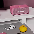 Pink Themed Computer Desktop Setup With Perforated Boards Headphones And Decorations 3d model
