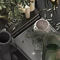 Stylish Decorative Ornament Set With Olive Branch Vases Candles And Glass Containers