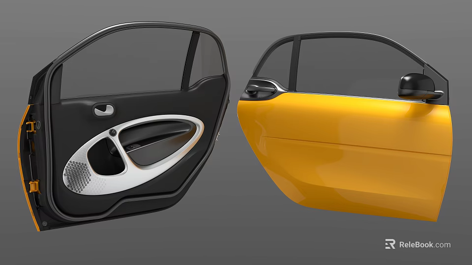 Yellow Car Door Exterior With Black Trim And Interior Design Details 3d model 