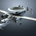 Front View Of White Fighter Jet With Four Propellers And Radar Dome Landing Gear Down 3d model