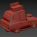 Old Red Car With Suitcases On Roof And Cartoon Graffiti MOVES Lettering