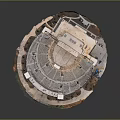 European Style Architecture Circular Open Air Theater With White Exterior Arched Windows And Seating