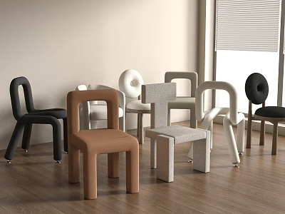 Modern Dining Chair Single Chair Combination Casual Chair Combination Wood 3d model