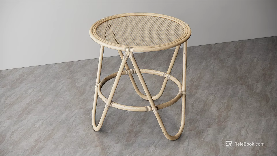 Round Rattan Coffee Table With Crossed Legs And Minimalist Natural Design 3d model 