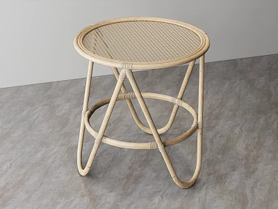 Round Rattan Coffee Table With Crossed Legs And Minimalist Natural Design 3d model