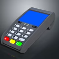 Modern Digital POS Terminal with Blue Screen Numeric Keypad and Red Yellow Green Function Buttons 3d model