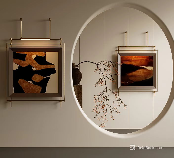 Framed Abstract Painting With Warm Brown And Black Tones In Modern Wall Decor 3d model 